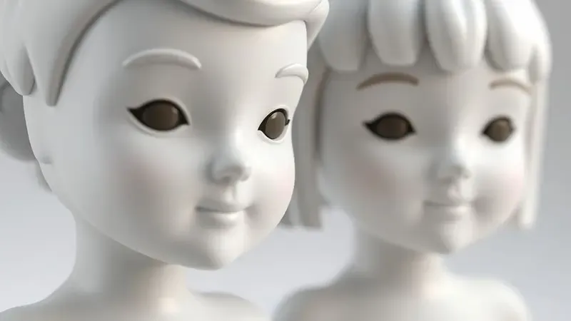 Renderização 3D comparando detalhadamente o acabamento de superfície entre peças impressas em resina e filamento.