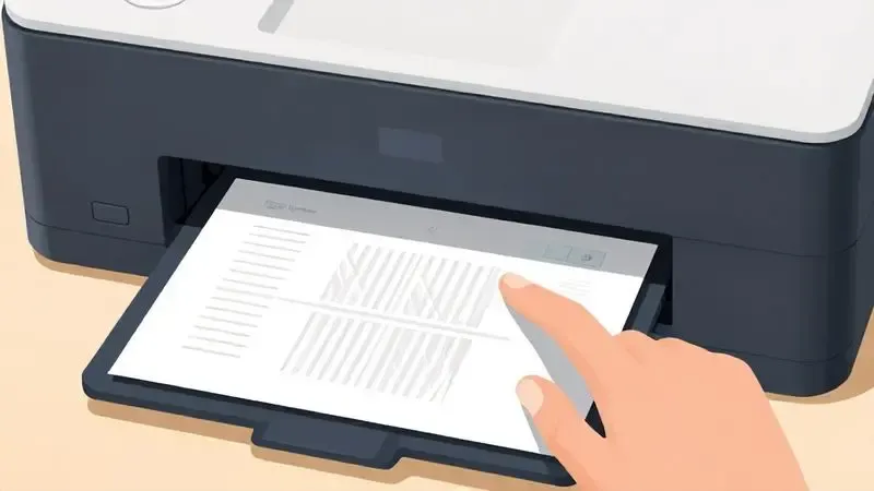 Processo conceitual de alinhamento e calibração de impressora após troca de cartuchos