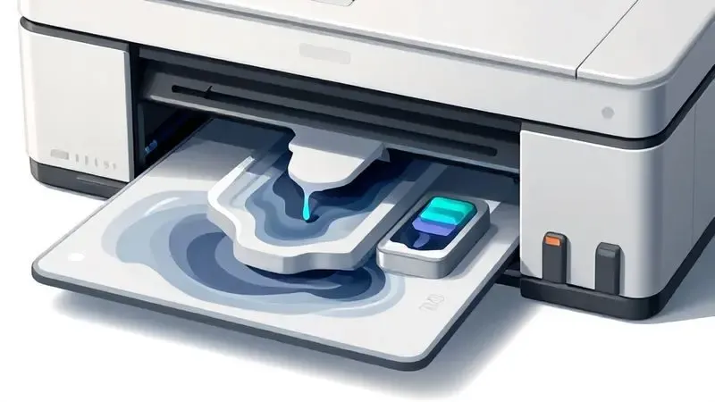 Diagrama conceitual do sistema de almofada de tinta e acumulação de resíduos em impressora