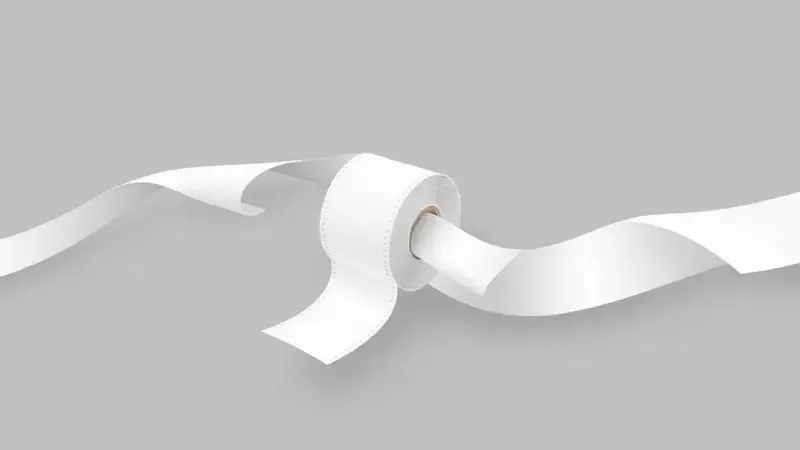 Ilustração digital de um rolo de etiquetas em movimento fluido simbolizando a alta velocidade de impressão térmica.