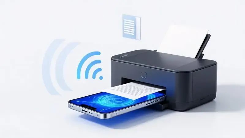 Processo de impressão via Wi-Fi do Android para impressora ilustrado artisticamente