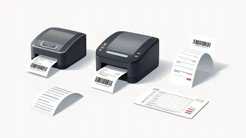 Cena conceitual ilustrando diversas aplicações práticas da impressora térmica