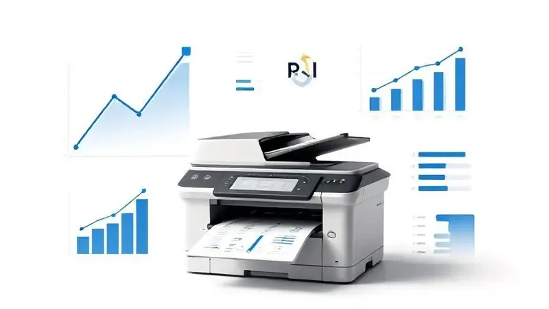 Ilustração conceitual de cálculo de custo operacional e ROI para multifuncional