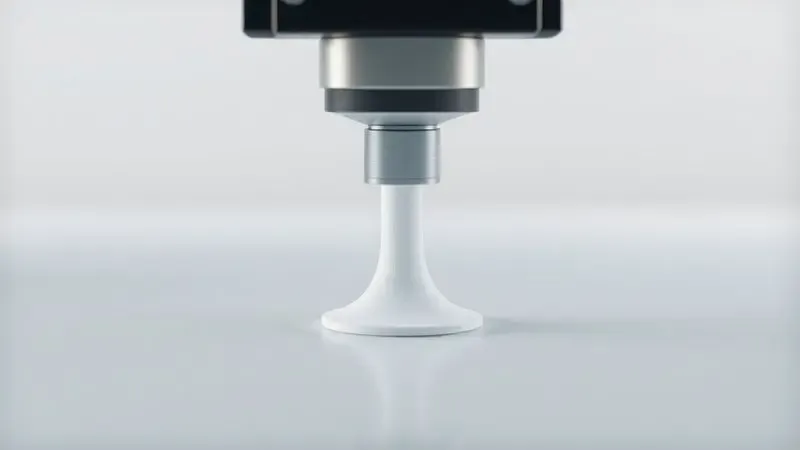 Ilustração conceitual em 3D de um bico de extrusão de impressora 3D depositando uma camada precisa de material colorido.