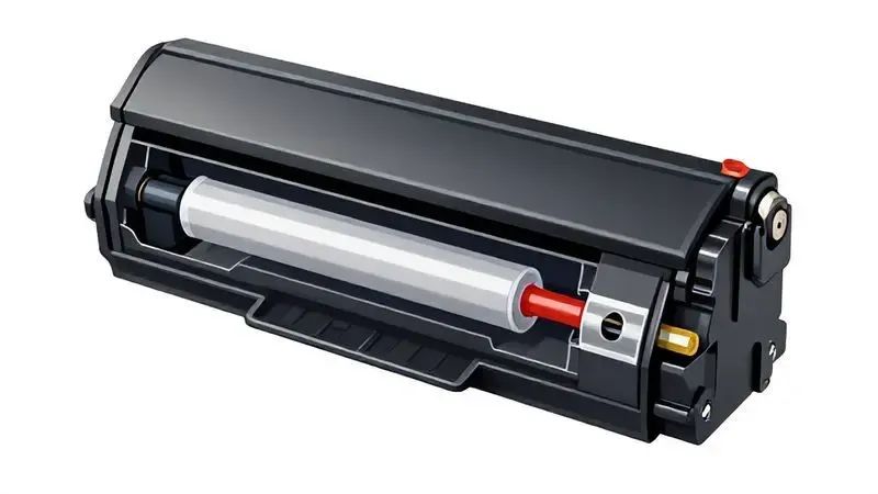 Esquema ilustrativo de cartucho de impressora mostrando componentes internos e funcionamento