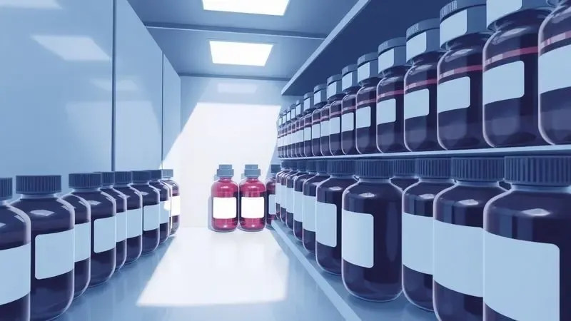 Ilustração digital mostrando o armazenamento correto e organizado de frascos de tinta para evitar problemas.