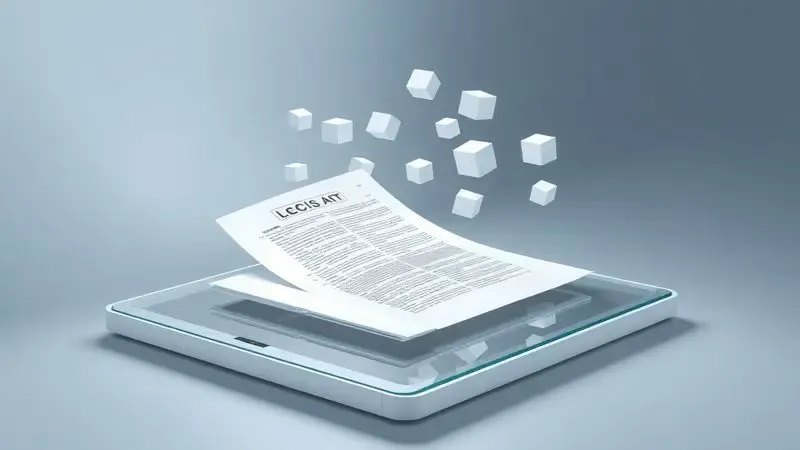 Representação artística de um documento sendo digitalizado e transformado em arquivos digitais por um scanner.