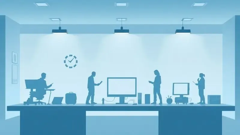 Ilustração conceitual de um ambiente de escolha técnica para impressoras laser com elementos minimalistas.