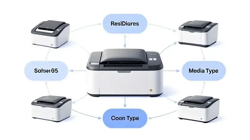 Ilustração conceitual do processo passo a passo para escolher impressora térmica ideal