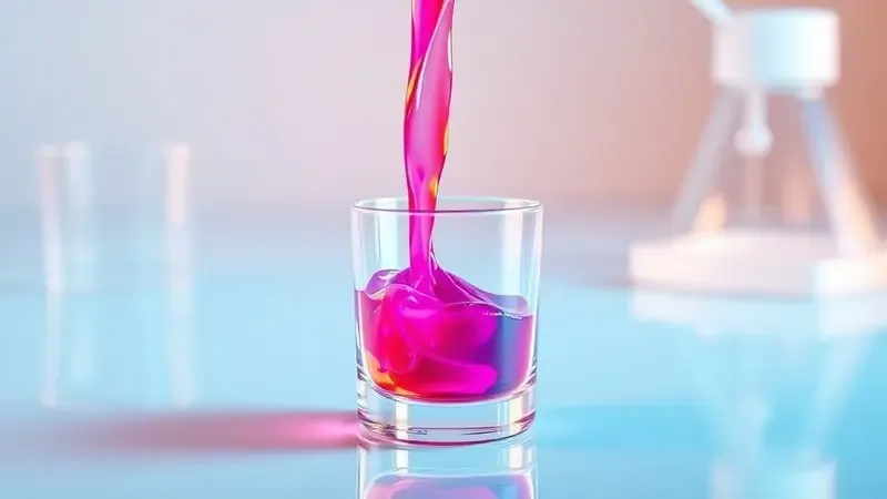 Renderização 3D artística mostrando o processo de recarga de tinta líquida em um reservatório transparente e limpo.