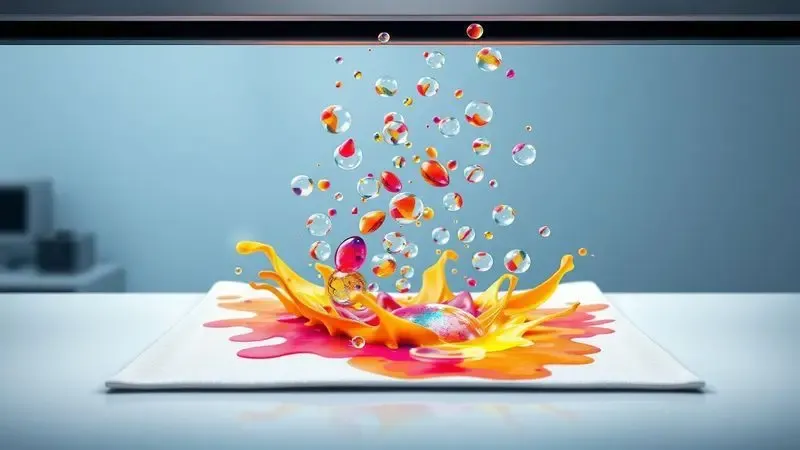 Ilustração digital mostrando o processo artístico de transferência de tinta por sublimação.