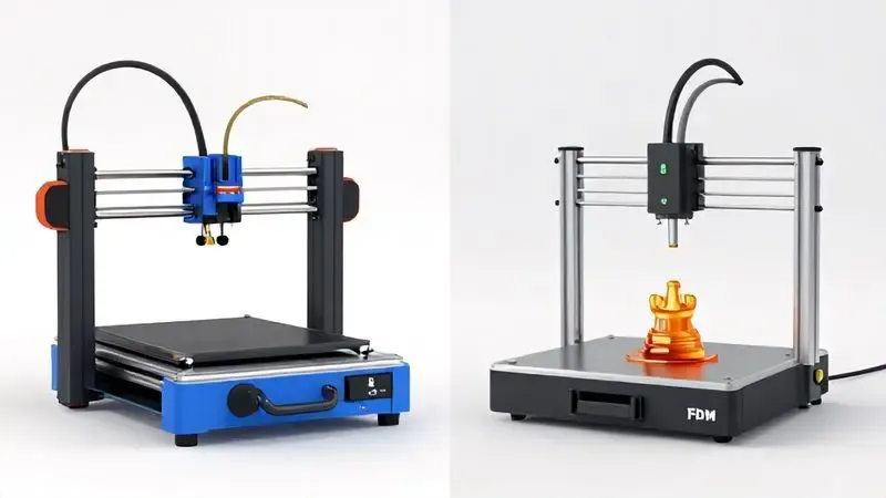 Comparação visual conceitual entre tecnologias FDM e SLA de impressão 3D