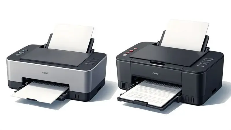 Comparação visual entre impressora sem tinta e impressora tradicional com toner