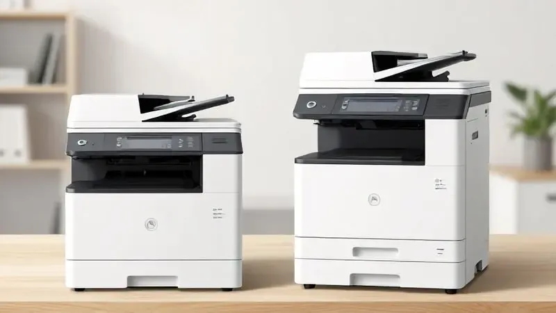 Ilustração comparativa entre impressora tradicional e multifuncional mostrando diferenças de funcionalidades