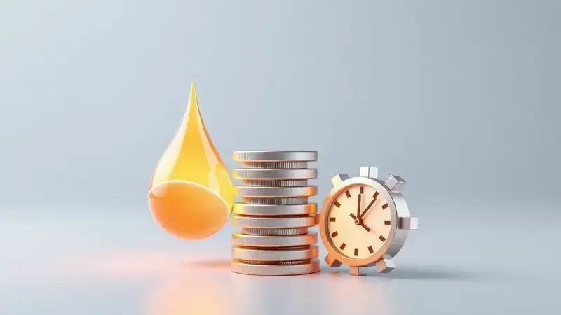 Ilustração digital de ícones flutuantes representando economia, tinta e tempo para análise de custo-benefício.