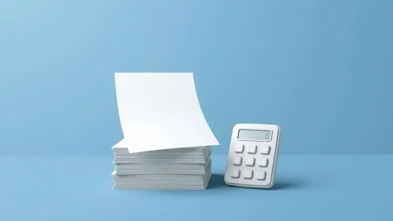 Ilustração de uma calculadora e pilhas de papel de tamanhos diferentes, comparando o gasto de papel comum com a economia da impressão duplex.