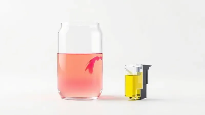 Ilustração conceitual comparando a alta capacidade de volume de um tanque de tinta com cartuchos tradicionais.