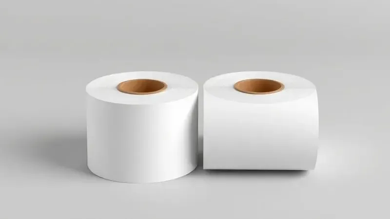 Ilustração comparativa entre bobinas de papel de 58mm e 80mm para impressoras de nota fiscal.