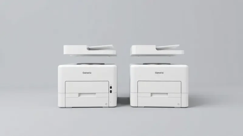 Composição minimalista comparando dois modelos genéricos de impressoras tanque de tinta lado a lado.