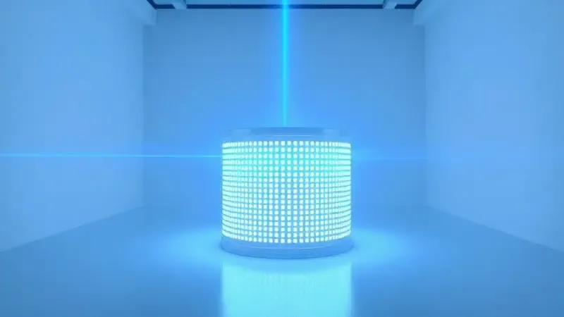 Visualização conceitual das fontes de luz laser e LED em processos de impressão de alta precisão para transfer.
