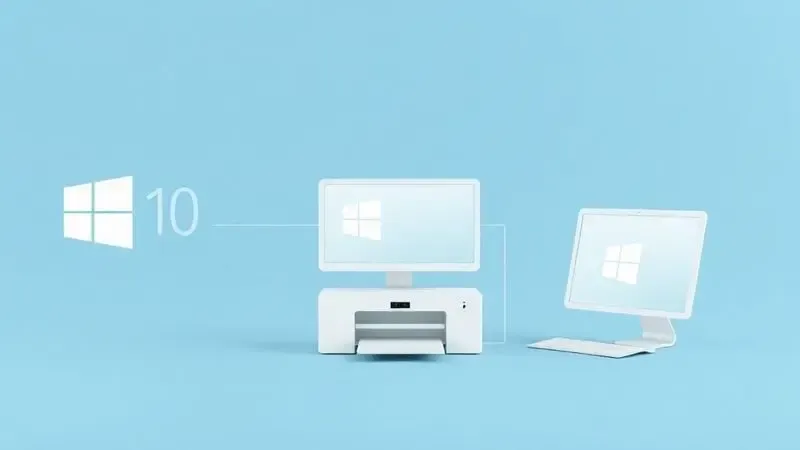 Representação conceitual de compatibilidade entre Windows 10 e 11 para conectividade de impressora