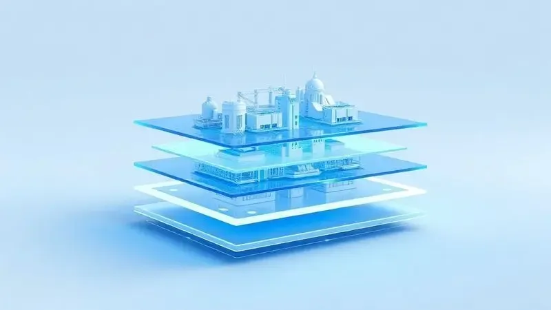 Ilustração 3D conceitual mostrando um objeto digital sendo transformado em camadas horizontais para fatiamento técnico.