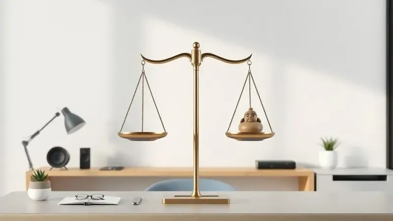 Ilustração digital conceitual de análise de decisão de compra com balança de prós e contras