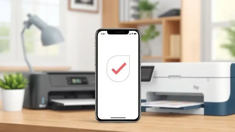 Ilustração digital de um smartphone configurando uma impressora através de um aplicativo com interface simplificada e intuitiva.