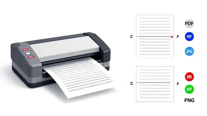 Ilustração conceitual das configurações avançadas de DPI, formato e qualidade para digitalização