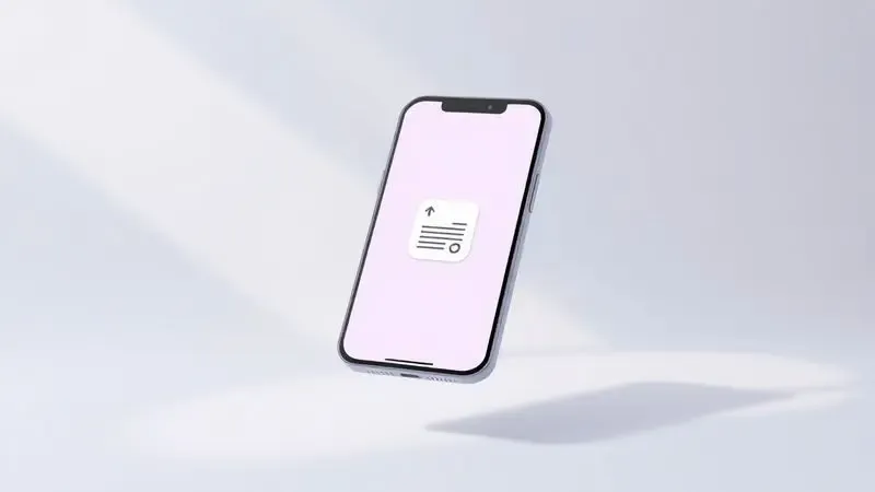 Representação 3D de um smartphone com ícone de documento, ilustrando o processo moderno de imprimir frente e verso via aplicativo.