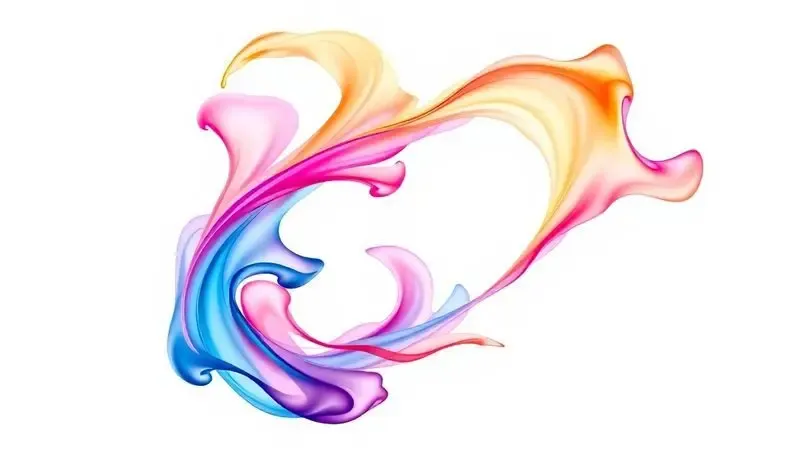 Renderização 3D abstrata de tintas coloridas se misturando suavemente, representando a fidelidade de cores em impressões fotográficas.