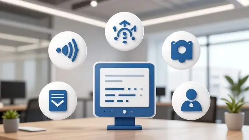 Ilustração conceitual dos cinco critérios essenciais para escolher uma multifuncional