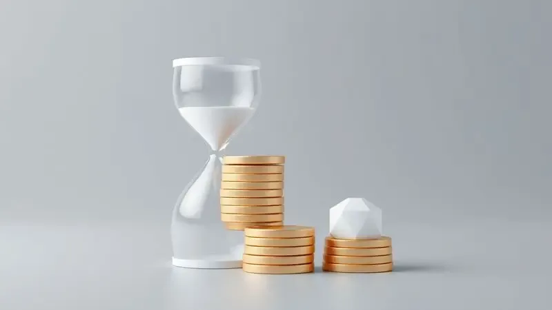 Representação conceitual de um cronômetro e moedas ao lado de uma barra de progresso digital, focando em eficiência e custo.