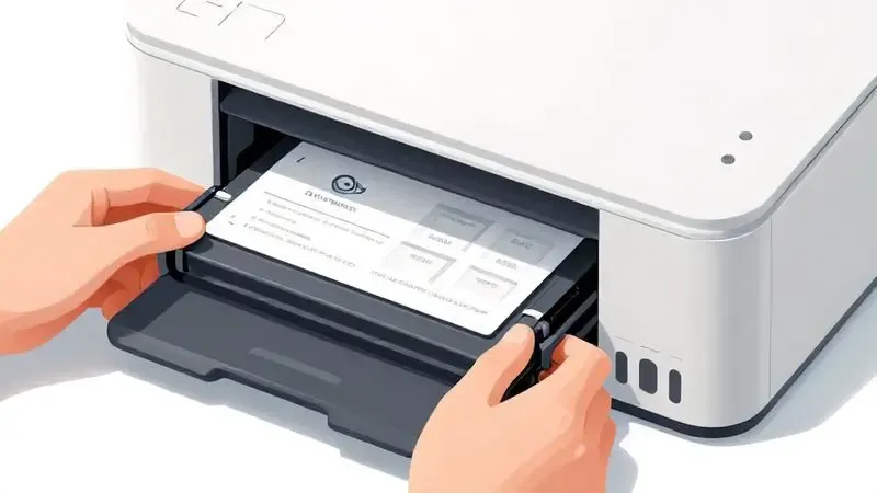 Demonstração conceitual ilustrada do processo de instalação de cartucho em impressora