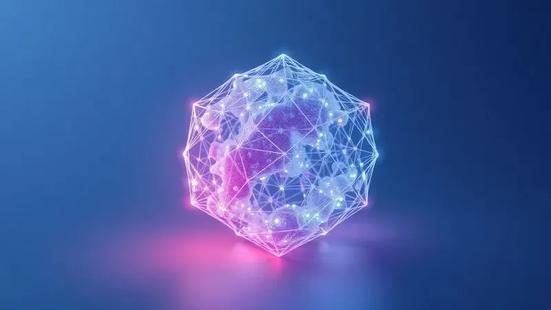 Arte digital conceitual mostrando a inteligência artificial transformando dados em um modelo 3D sólido.