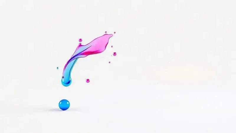 Ilustração 3D conceitual comparando gotas de tinta líquida e partículas de pó de toner eletrostático.