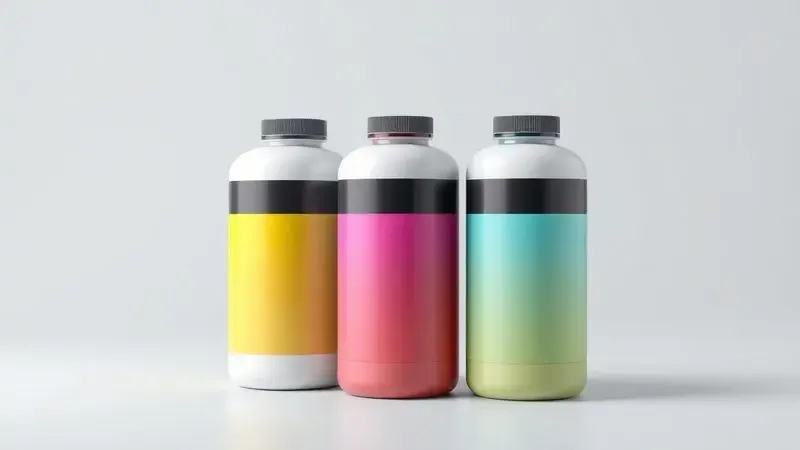 Comparação visual de três diferentes tipos de cartuchos de tinta genéricos em um ambiente minimalista.