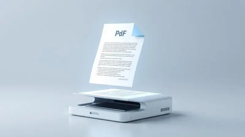 Representação artística de um documento físico sendo transformado em um arquivo digital de alta qualidade.