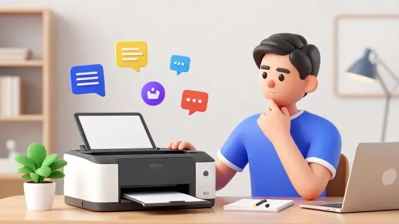 Decisão complexa sobre escolha de impressora em ambiente doméstico com representação visual