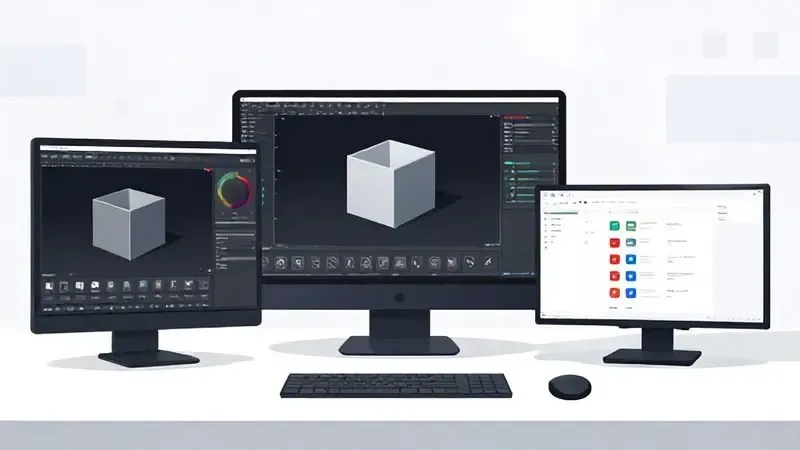 Ilustração do ecossistema digital da impressão 3D com software de modelagem, slicing e bancos de modelos.