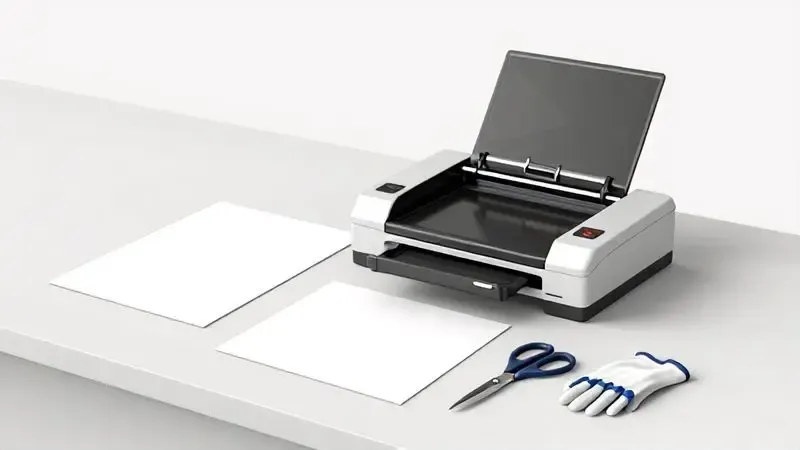 Ilustração de equipamentos básicos para sublimação como impressora, prensa térmica e papel sublimático