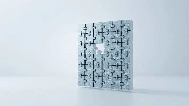 Representação artística de um quebra-cabeça com falhas simbolizando erros estratégicos na implementação de sistemas de dados.