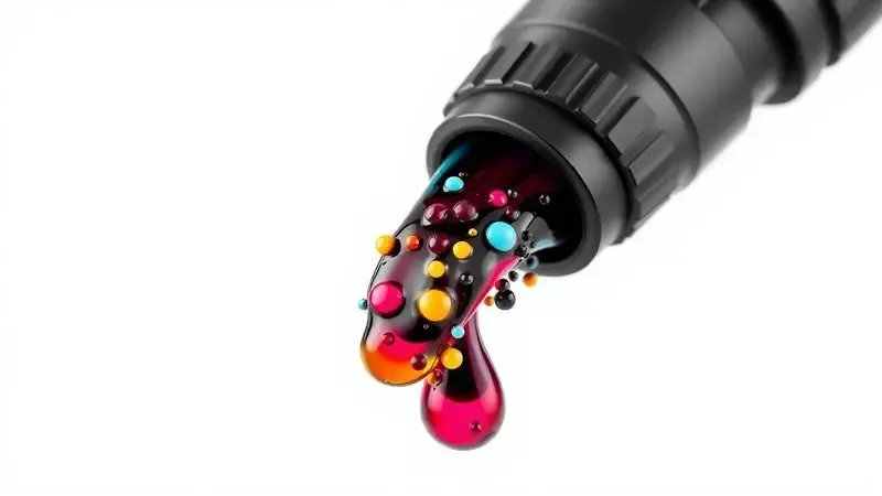 Ilustração conceitual de bicos de tinta entupidos com resíduos secos em estilo macro estilizado.