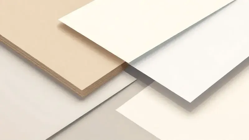 Comparação visual conceitual de diferentes tipos de papel, gramaturas e texturas para impressão