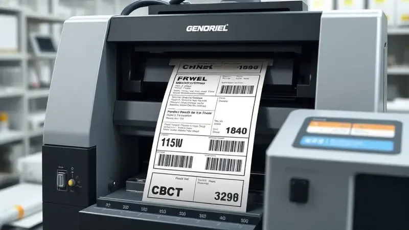 Etiquetas precisamente impressas e alinhadas demonstrando o resultado ideal da calibração de impressora industrial