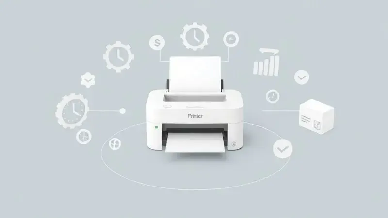 Representação gráfica e minimalista dos fatores essenciais para escolher a impressora ideal.