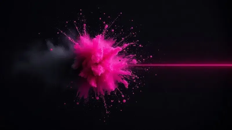 Ilustração digital de partículas de pó de toner flutuando em um processo de fusão a laser.