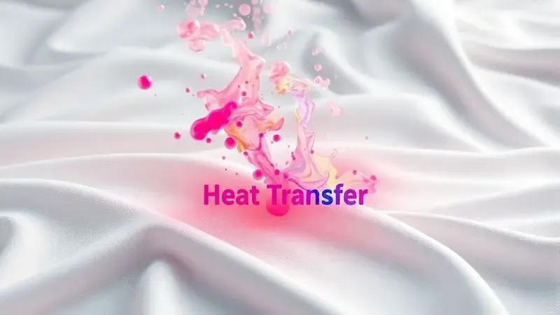 Ilustração 3D conceitual mostrando a transição da tinta para o estado gasoso no processo de sublimação sobre tecido.