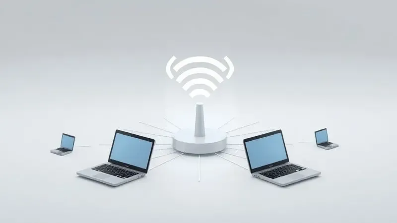 Conceitos fundamentais de rede sem fio com ondas de rádio conectando dispositivos eletrônicos