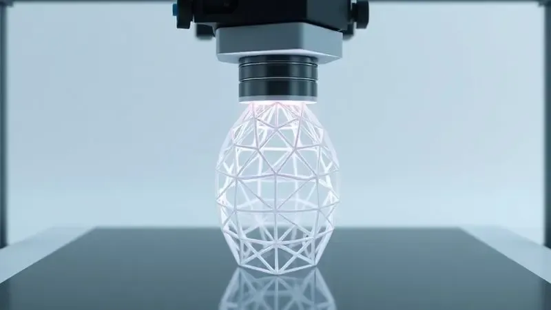 Ilustração conceitual do futuro da tecnologia de impressão 3D e estruturas geométricas complexas.